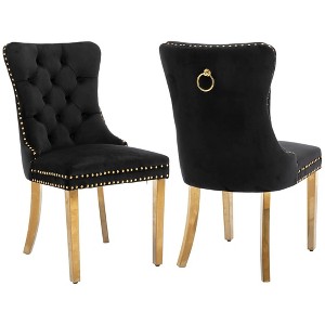 QingMoon Velvet Dining Chairs Set of 2, Button Tufted Kitchen Chairs with Stainless Steel Plating Legs, Modern Accent Chairs for Living Room - 1 of 4