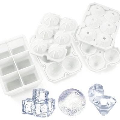 MOVSSOU Silicone Ice Cube Trays Square Sphere Diamond Shape 3 Pack