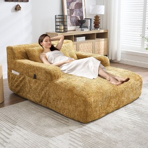 NicBex Modern Lazy Sofa Chair with Armrests and 3 Pillows, Comfy Chenille Sofa Bed with Side Pocket for Living Room, Yellow - 1 of 4