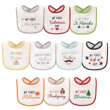 Hudson Baby Infant Cotton Terry Drooler Bibs with Fiber Filling 10pk, Neutral Holiday