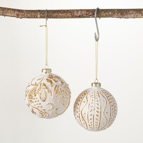 4h Sullivans Embossed Ball Ornament - Set Of 2, White Christmas