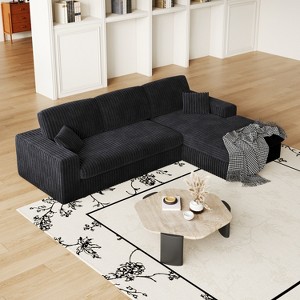 114.5'' Modular Corduroy L-Shaped Sofa with Recliner, 2-in-1 Convertible Floor Couch with Foam Cushions and Neck Support Pillows for Living Room - 1 of 4