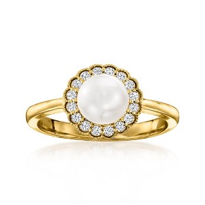 Ross-Simons 6.5-7mm Cultured Pearl and .19 ct. t.w. Diamond Ring in 14kt Yellow Gold - 1 of 4