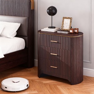 Fluted Nightstand with Charging Station, 31.7" Wide End Table with 3 Drawers, Wood Dresser for Bedroom, Night Stand for Living Room - 1 of 4