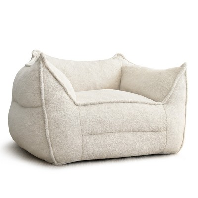 Beige Boucle Upholstered Double Bean Bag Sofa