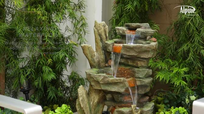 Cascading Stone Tower Fountain With Cool White LED Lights - Alpine Corporation, 2 of 7, play video