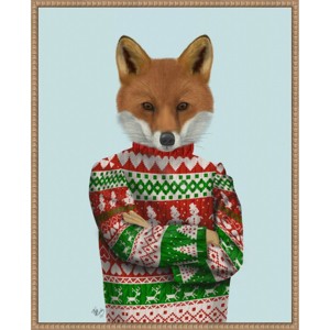 Amanti Art 23"x28" Fox in Christmas Sweater by Fab Funky Framed Canvas Wall Art Print - 1 of 4