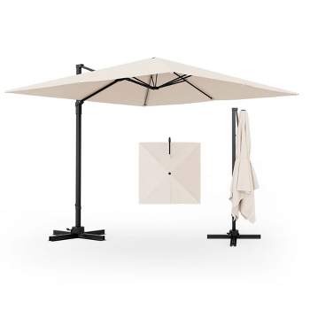 Costway Patio 9.5FT Square Cantilever Offset Hanging Umbrella 2-Tier 360° Outdoor Beige/ Coffee/Navy