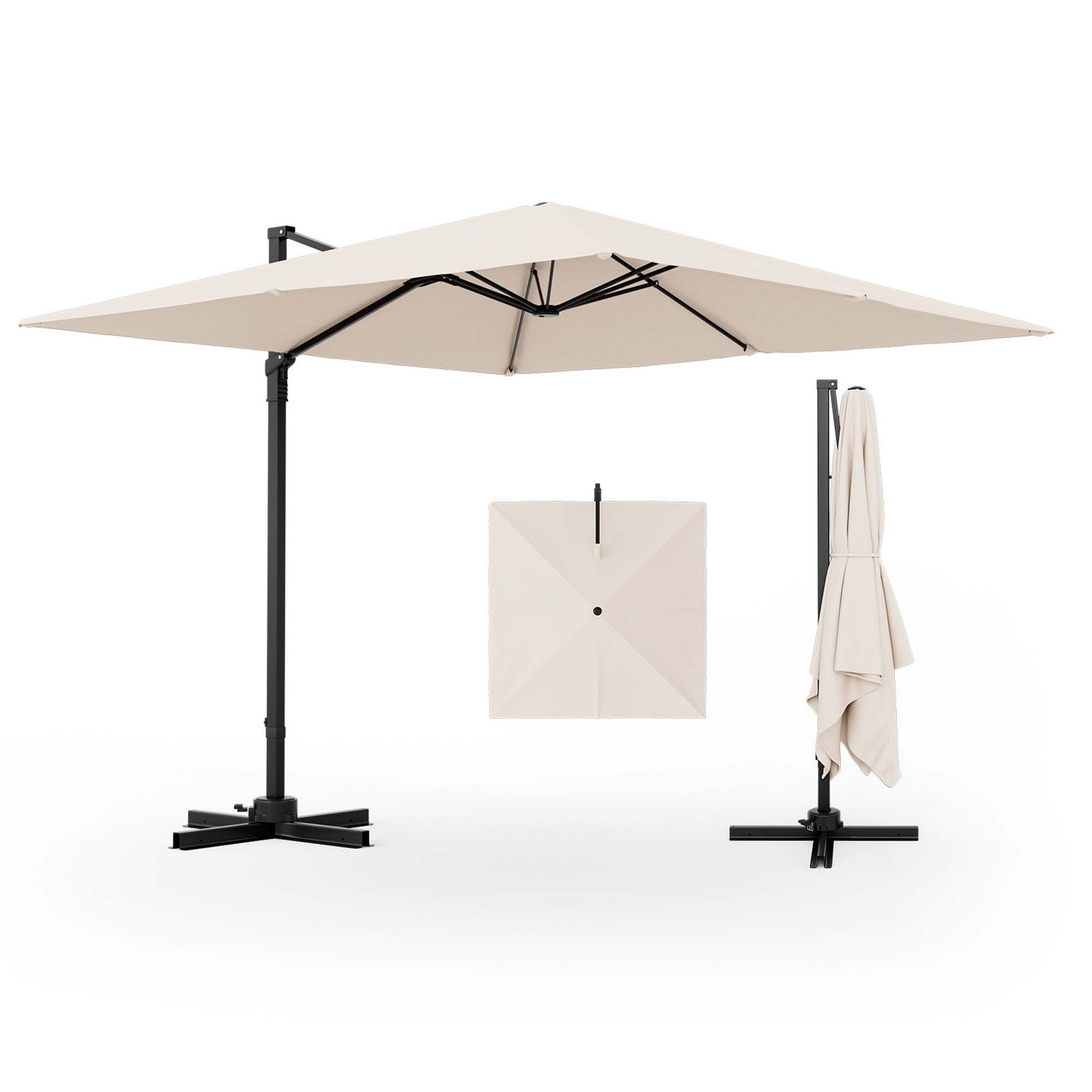 Costway Patio 9.5FT Square Cantilever Offset Hanging Umbrella 2-Tier 360° Outdoor Beige/ Coffee/Navy/Gray