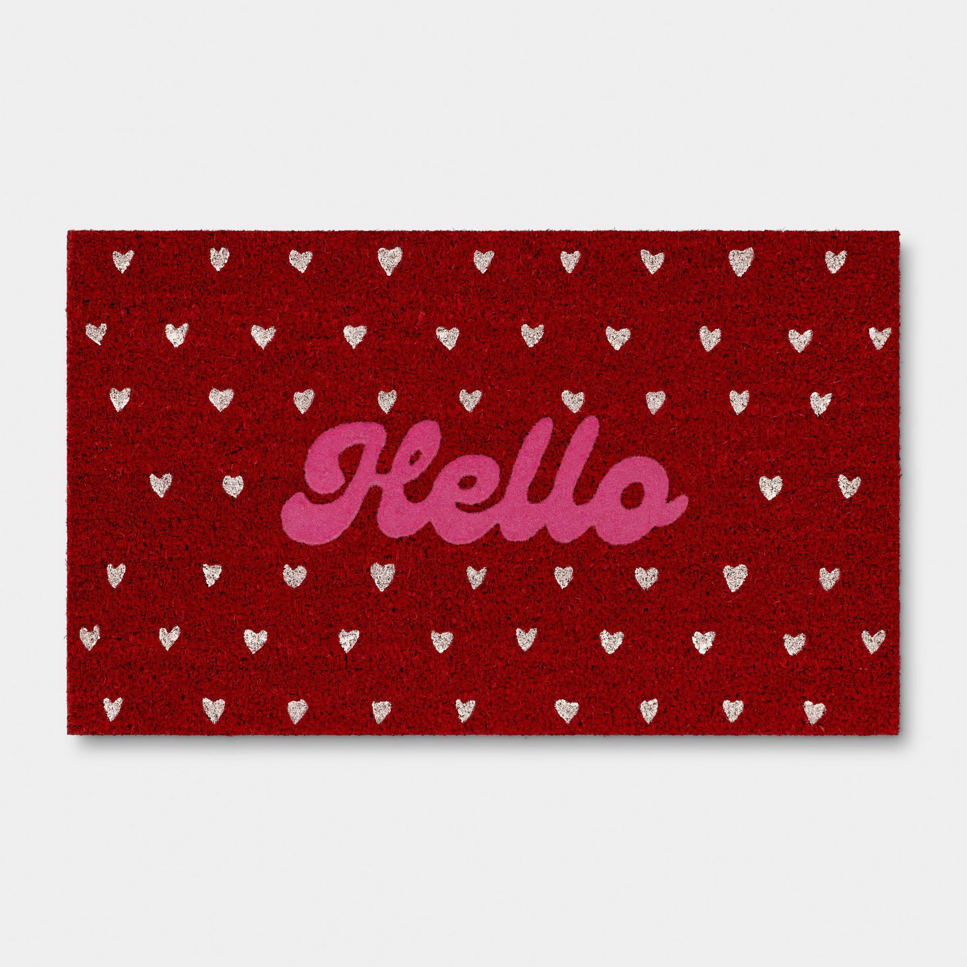 Valentine's Day Hello Flocked Hearts Coir Doormat Red - Room Essentials™