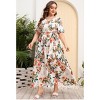 Womens Plus Size Casual V Neck Wrap Maxi Dress High Waist Ruffle Summer Dress with Belt - 4 of 4