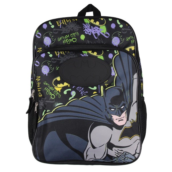 Mochila escolar DC Comics Batman Gotham City con símbolo de murciélago de goma, negra 5