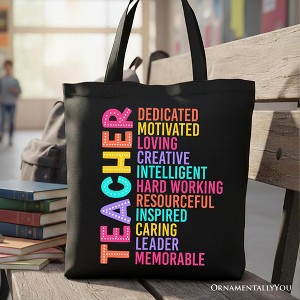 Colorful Teacher Acronym Tote Bag, Motivational Gift Shopper for