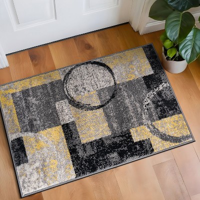 Yellow and Gray Abstract Circle Design Area Rug 2' x 3'