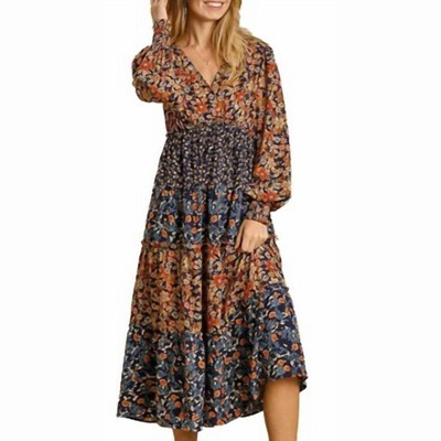 Women's V Neck Floral Print Midi Dress - umgee