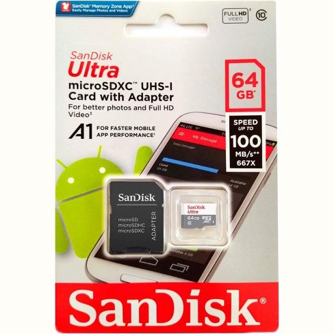 Sandisk Ultra 64gb Uhs-i Class 10 Microsdxc Memory Card With Adapter - Up  To 100mb/s : Target