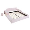 Full/Queen Size Velvet Upholstered Grounded Bed Frame, Mother & Child Platform Bed with Bedside Desk and Little Round Stool - ModernLuxe - 4 of 4