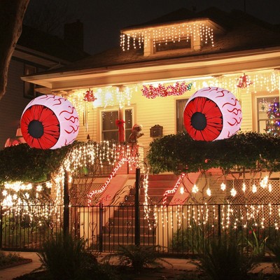 Costway 2 Pack 3 FT Halloween Inflatable Eyeballs w/ Air Blower & Red LED Lights