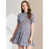 Allegra K Women's Floral Short Sleeve Self Tie Summer Mini Dresses - 2 of 4