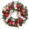 24in Prelit Christmas Wreath with 20 Battery Operated LED Lights, Winter Garland Holiday Ornaments for Outdoor Front Door Wall Fireplace Decor - 2 of 4