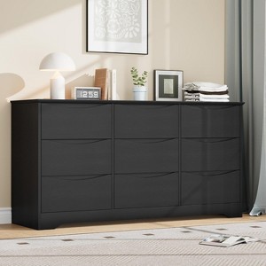 9 Drawer Dresser for Bedroom, 59"W Wooden Chest of Drawers with Wide Top, Large  Dresser TV Stand, Clothes Storage Organizer for Living Room, Black : Target