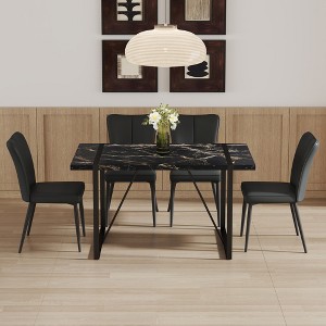5-Piece Dining Set with Marble Pattern Table and 4 PU Armless Chairs - 1 of 4