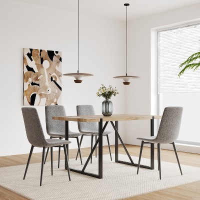 VYNXARIA 55" MDF Wood Colour Dining Table and Modern Dining Chair Set of 4, Mid Century Wooden Kitchen Table Set for Dining Room,Gray