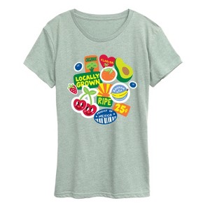 Women's - Instant Message - Fruit Stamps Short Sleeve Graphic T-Shirt - 1 of 4
