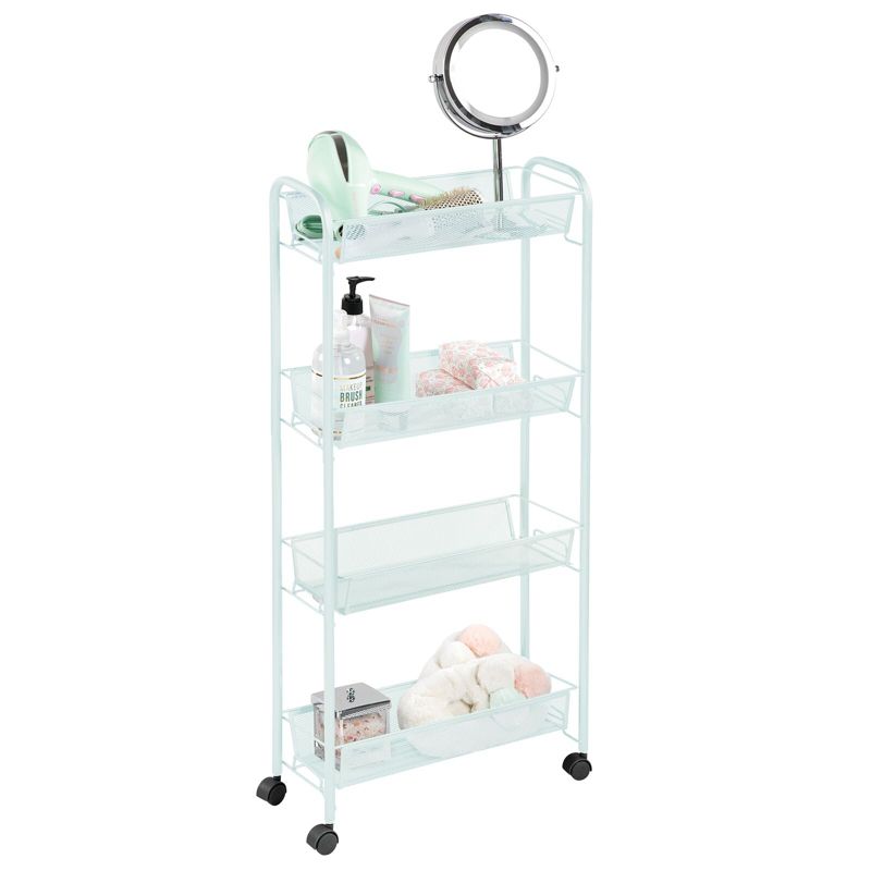 mDesign Steel Slim Rolling Utility Cart Storage Organizer with 4 Shelves, 5 of 8