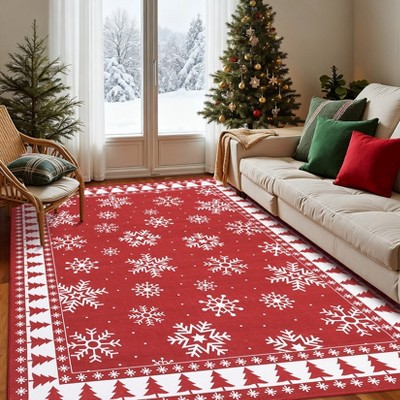 Christmas Snowflake Runner Rug 2x8 Washable Rug, Runner for Hallway Non Slip Soft  Xmas Floor Decor Low Pile Non-Shedding Rugs ,Red/Green/Blue/
