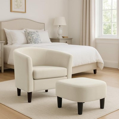 Aukfa Velvet Accent Chair with Ottoman, Modern Barrel Chair Armchair for Living Room, Bedroom