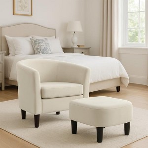 Aukfa Velvet Accent Chair with Ottoman, Modern Barrel Chair Armchair for Living Room, Bedroom - 1 of 4