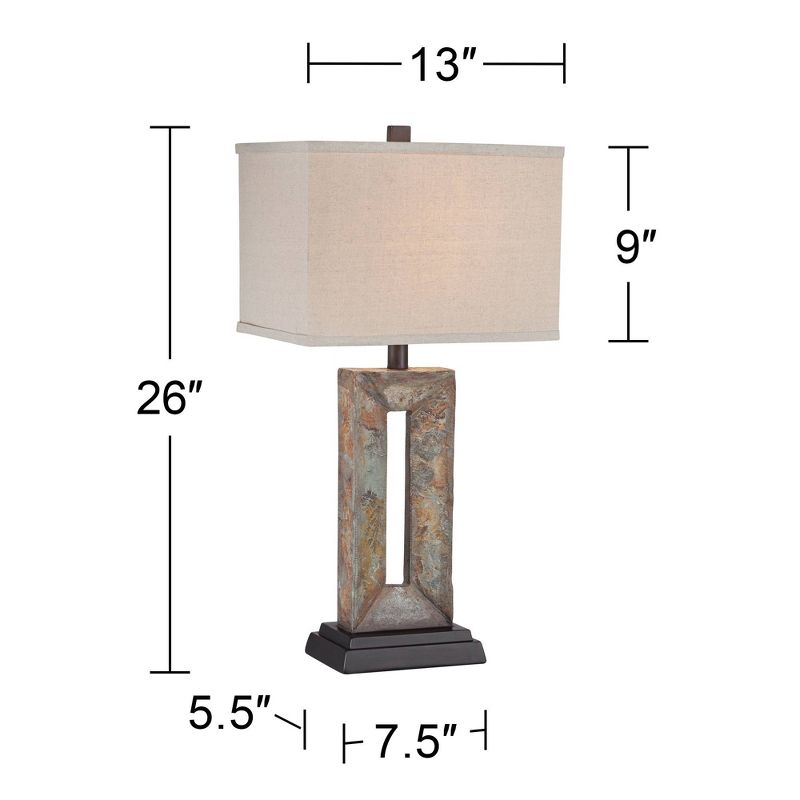 Franklin Iron Works Tahoe Rustic Table Lamp 26" High Natural Stale Rectangular Box Shade for Bedroom Living Room Bedside Nightstand Office Kids House, 4 of 9