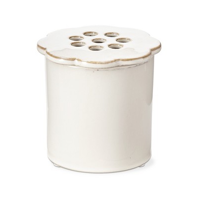 TAG Daisy White Ceramic Flower Frog Vase Large, 4.0L x 4.0W 4.0H inches