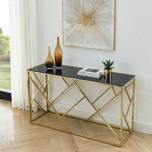 Modern Glass Console Table, with Black Tempered Glass and Sturdy Metal Frame for Living Room, Entryway, Bedroom - 1 of 4