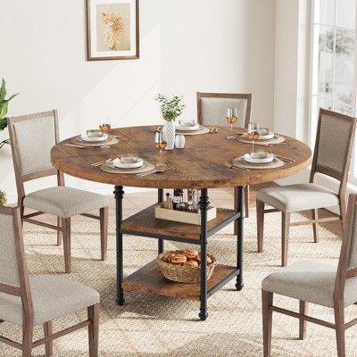 Round Dining Table for 4, 47.2 Inch Roman Column Dining Table with 1.2 Inch Board and Storage Space, Storage Metal Kitchen Table