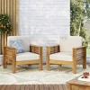 Outdoor Acacia Wood Patio Club Chair,Gray Fabric Upholstered Garden Club Chair,Lounge Armrests Chair WIth Adjustable Levelers-Coolbibila - 2 of 4