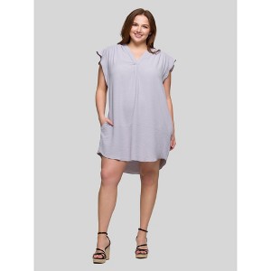 24seven Comfort Apparel Plus Size V Neck Cap Sleeve Knee Length Pocket Dress - 1 of 4