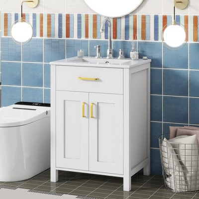 24" Bathroom Vanity With Sink, Bathroom Cabinet With Tip-Out Drawer Storage Doors, Adjustable Shelf