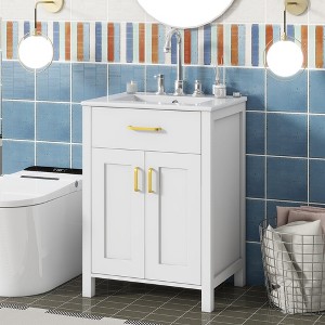 24" Bathroom Vanity With Sink, Bathroom Cabinet With Tip-Out Drawer Storage Doors, Adjustable Shelf - 1 of 4