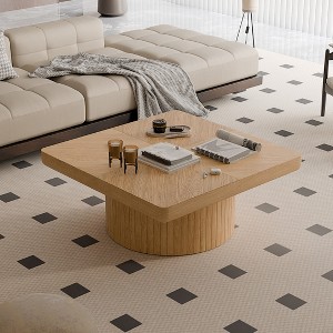 KWPZQEB Modern Square Coffee Table for Living Room, 34'' Wood Center Table with Parquet Pattern & Cylindrical Base, Easy Assembly, for Living Room - 1 of 4