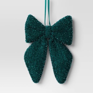 6.5" Christmas Tinsel Bow Ornament Dark Green - Wondershop™ - 1 of 3