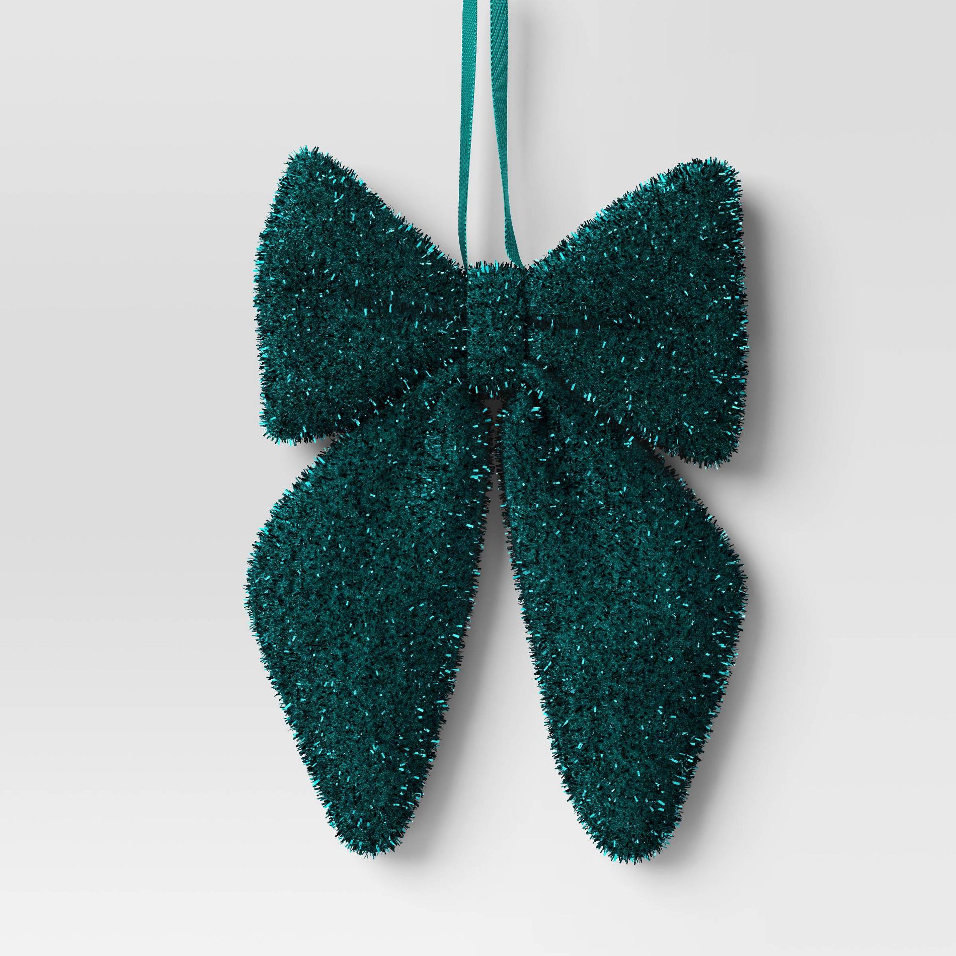 6.5" Christmas Tinsel Bow Ornament Dark Green - Wondershop™