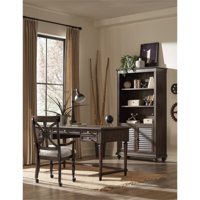 Driftwood Charcoal Wood Writing Desk with Filing Cabinet