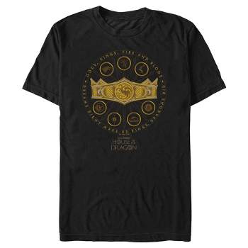 Men's Game of Thrones: House of the Dragon Gods Kings Fire and Blood Crown Logo T-Shirt