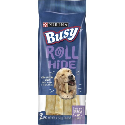 Purina Busy Beef Rawhide Large Breed Dog Bones Rollhide Dog Treats - 2ct Pouch/6oz