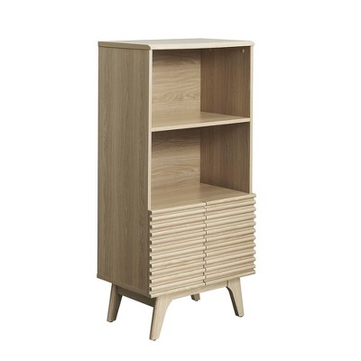 Modway Render Display Cabinet – Modern Bookshelf with Adjustable Shelves and Slatted Wood Frame in Walnut Finish