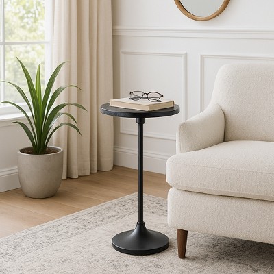 Elegant End Table, Side Table, or Small Night Stand for Room Decor - Slim Metal Drink Table with Marble Top and Trumpet Base