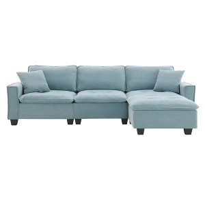 NicBex Velvet L-Shaped Convertible Sectional Sofa with 2 Pillows and Removable Ottoman for Living Room,Apartment,Office,Blue - 1 of 4