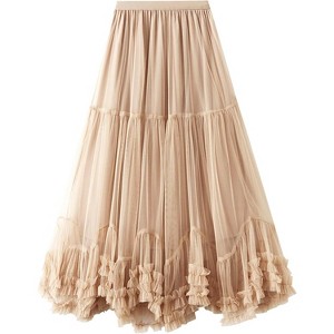 Women's Fairy Tutu Maxi Skirt - Long Tiered Tulle Skirt with High Elastic Waist - 1 of 4